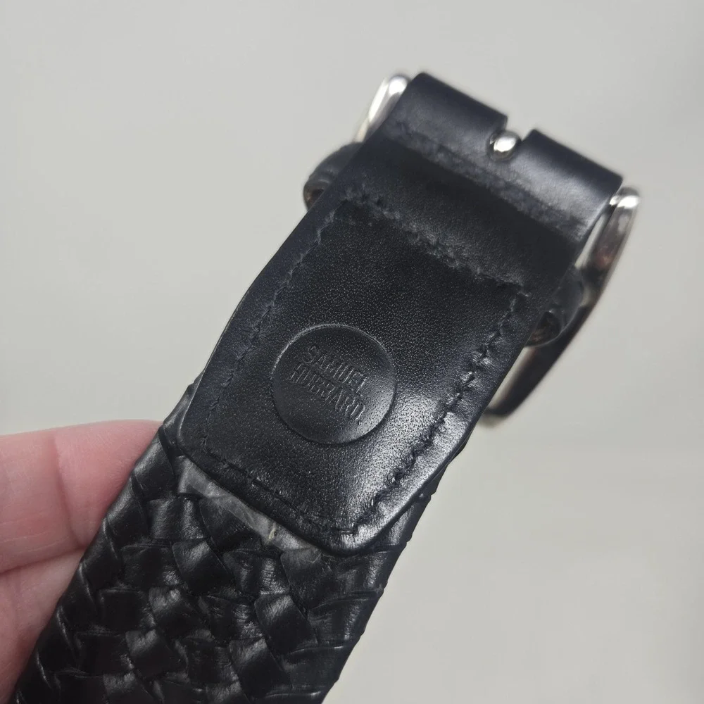 SAMUEL HUBBARD Black Belt Braided Italian Leather Belt 6-Strand Design Size 34